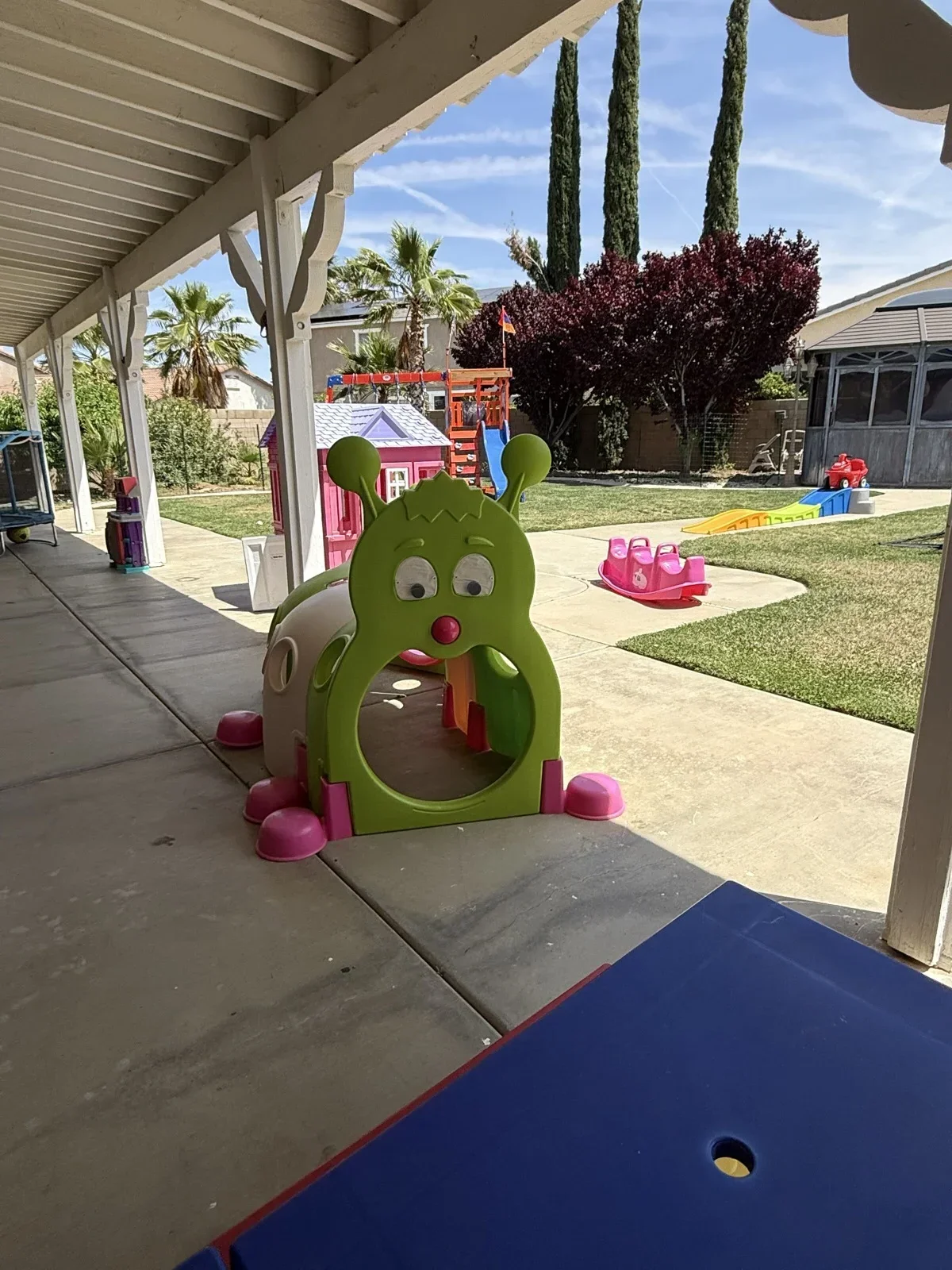 Outdoor Caterpillar Toy in Play Yard at Fairy Tale Child Care Palmdale