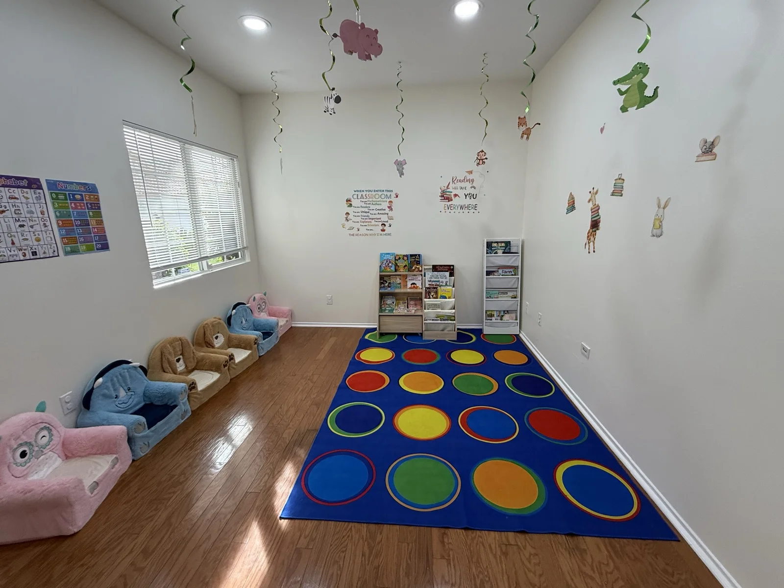Dedicated Reading Room with Books and Animal Chairs at Fairy Tale Child Care Palmdale